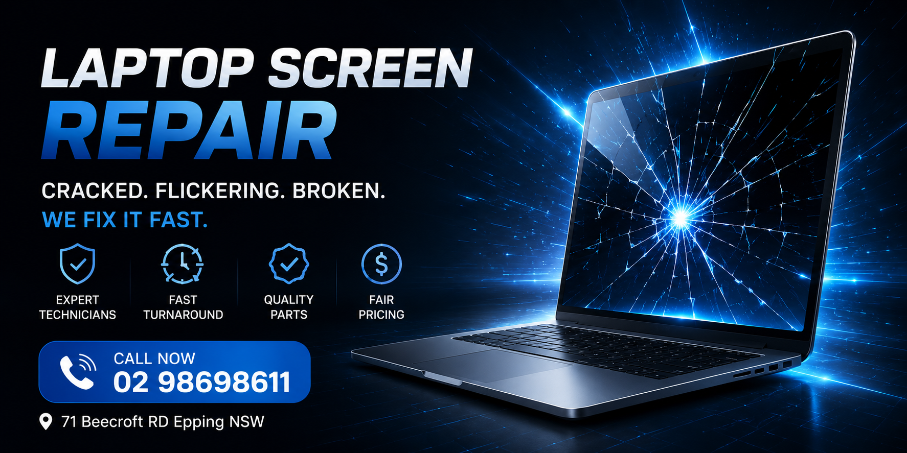 Laptop screen repair - cracked, flickering, broken, we fix it fast